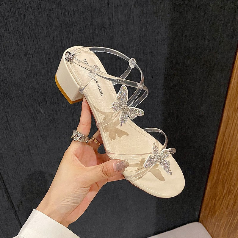 Dame Elegante transparente Sandaler med funkllende sommerfugl applikationer Stilla