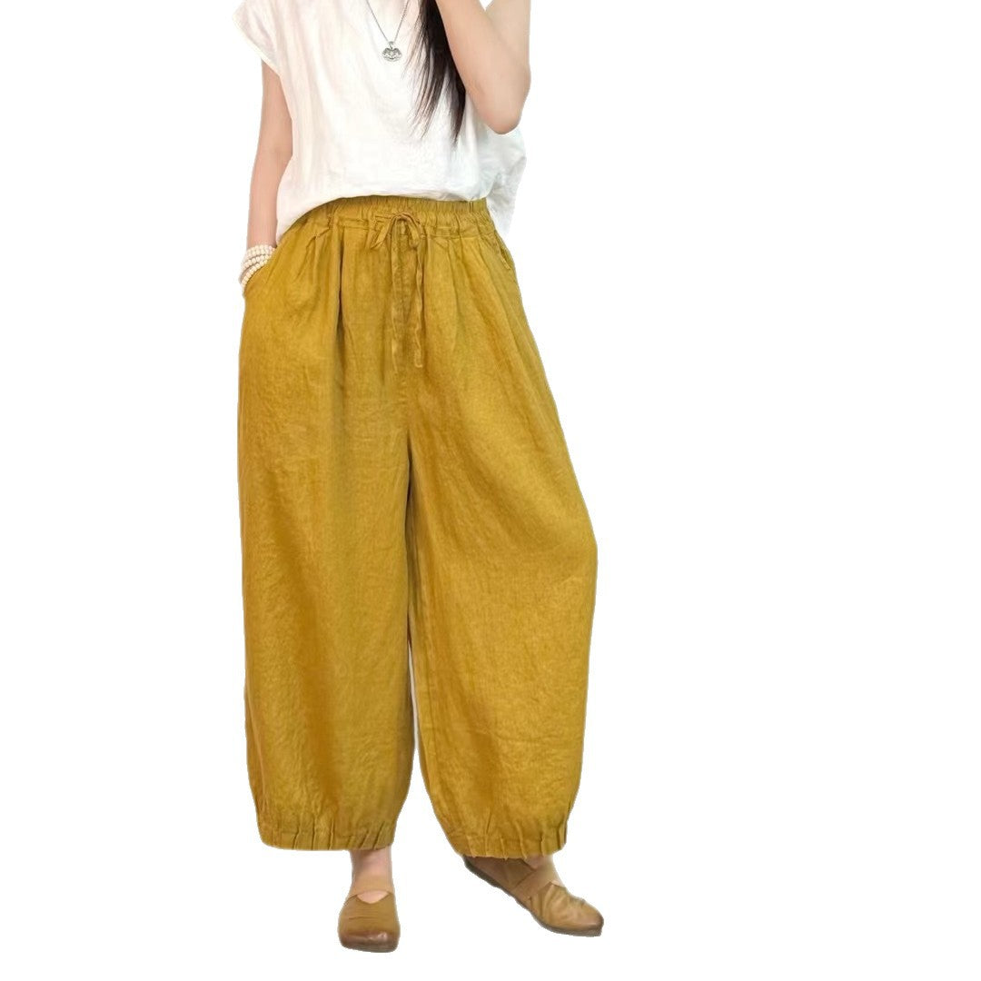 Dame Casual Højtaljede Linned-Culottes med elastiske Ankelslutninger Stilla