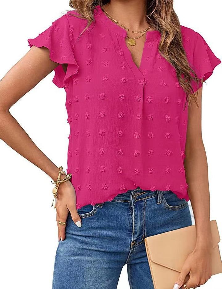 Dame elegant blouse med fint strukturdesign og korte ærmer Stilla