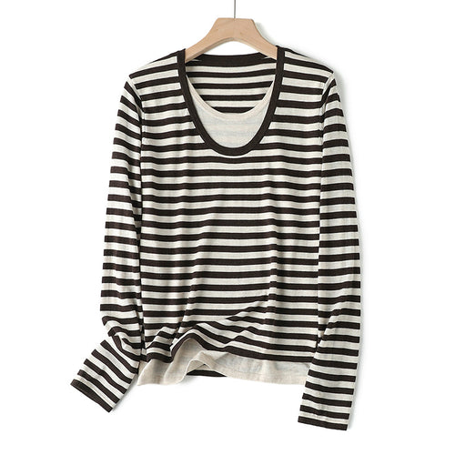 Femme Casual Relaxed Fit Stribet Langærmet Top Stilla