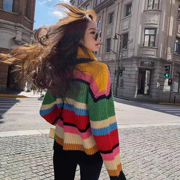 Femme Overstørrelse Farverig Strikpullover med Halsbåndsdetalje Stilla