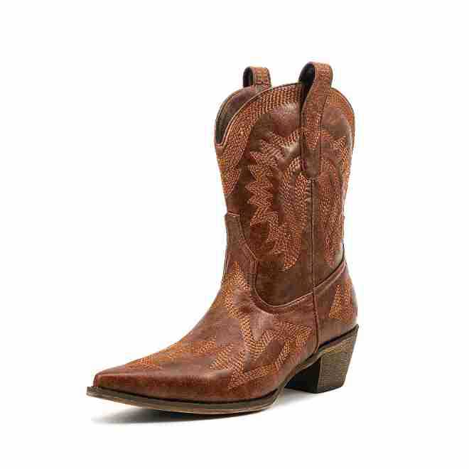 Femme Distressed Læder Cowboy Støvler med detaljeret Broderi Stilla