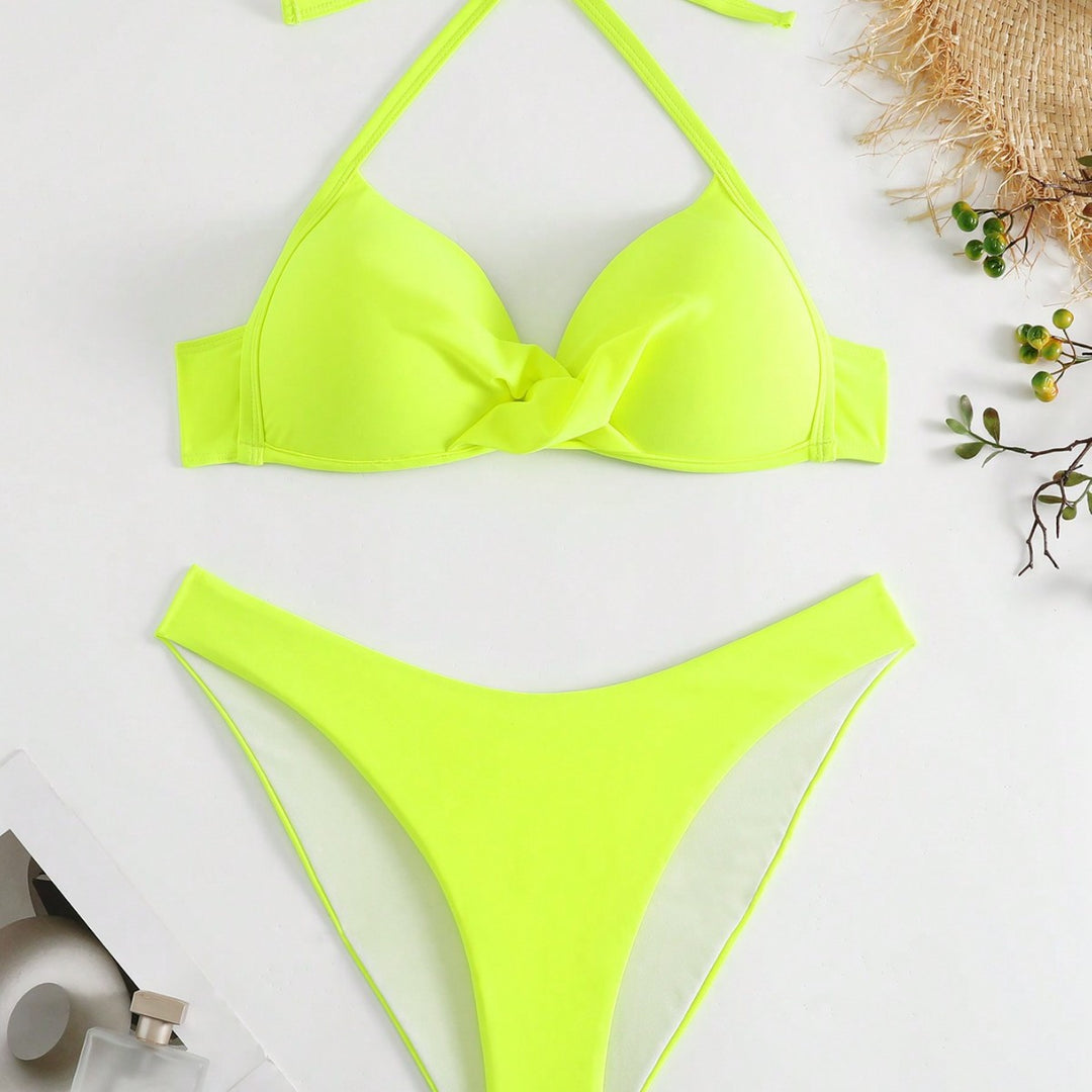 Femme Triangular Knot Detail Bikini Sæt Stilla