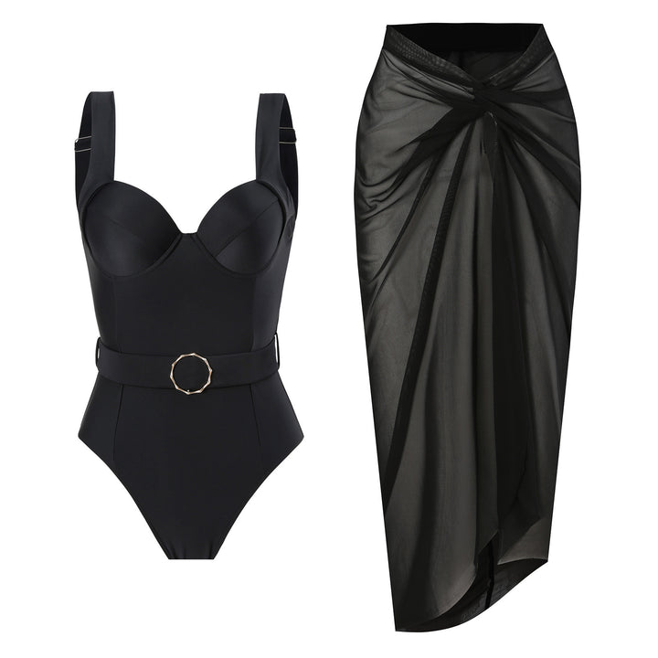 Dame badedragt med taljeformende bælte og elegant chiffon-nederdel Stilla