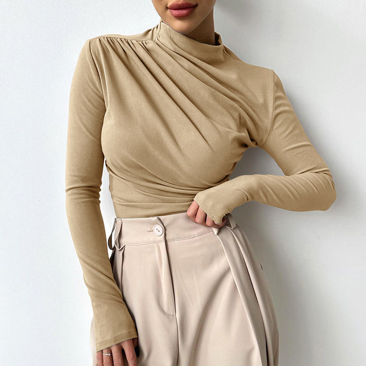 Dame langærmet top med asymmetrisk snit og elegant drapering Stilla