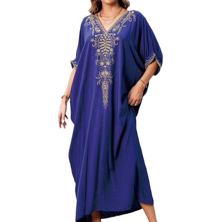 Dame Kaftan med kunstnerisk broderi og elegant V-hals Stilla
