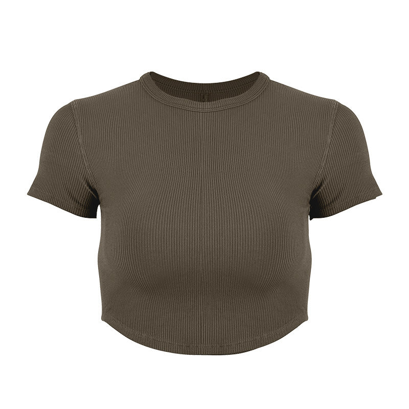 Dame Rib-Crop-Top i elastisk materiale med rund halsudskæring Stilla
