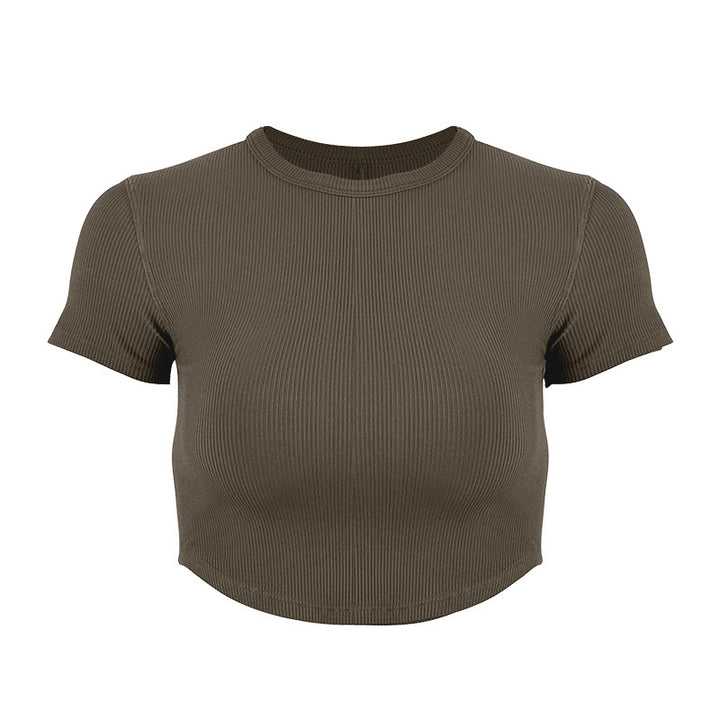 Dame Rib-Crop-Top i elastisk materiale med rund halsudskæring Stilla
