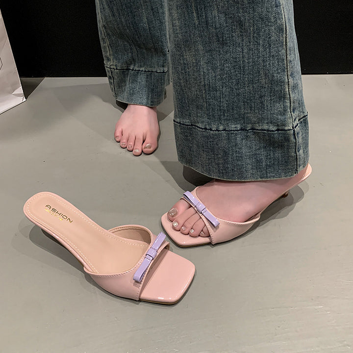 Dame Elegante Åben-Tå Hæle Mules med Sløjfedetalje Stilla