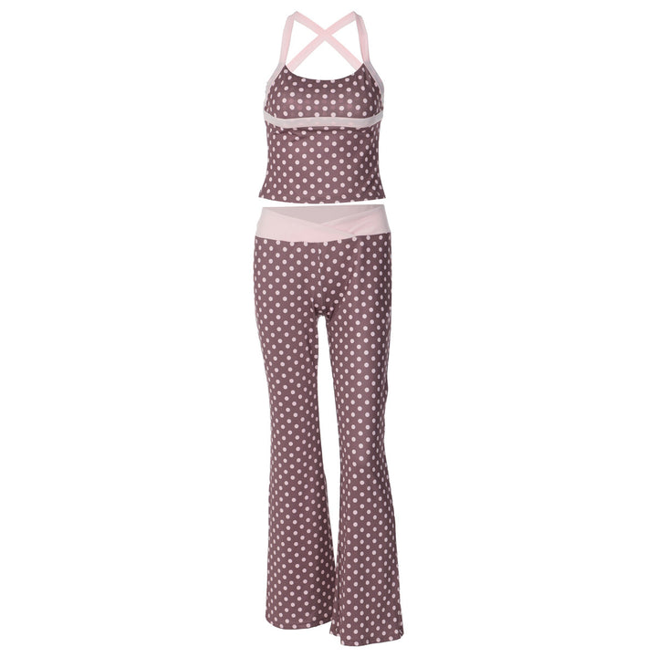 Dame pletteret sportdragt med cropped top og flared bukser Skovae