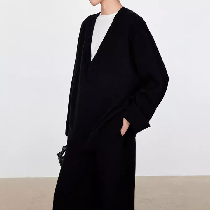 Dametøj chunky strikket sweater med V-hals og oversized fit Stilla