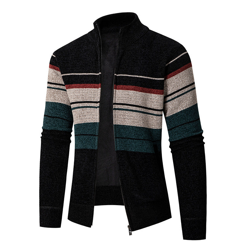 Herre Struktureret Strib Strik Zipper Cardigan Stilla