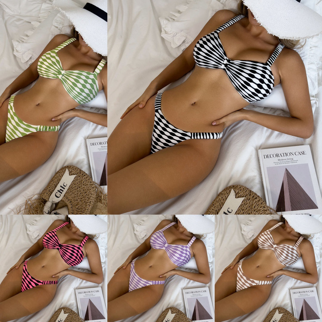 Damer Halterneck stribet Bikini-sæt med knude-detalje Stilla