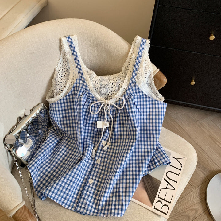 Femme Button-Up Gingham Spids Top Stilla