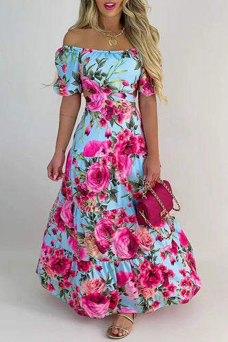 Stilla | Blomster Off Shoulder Cut Out Maxi Kjole