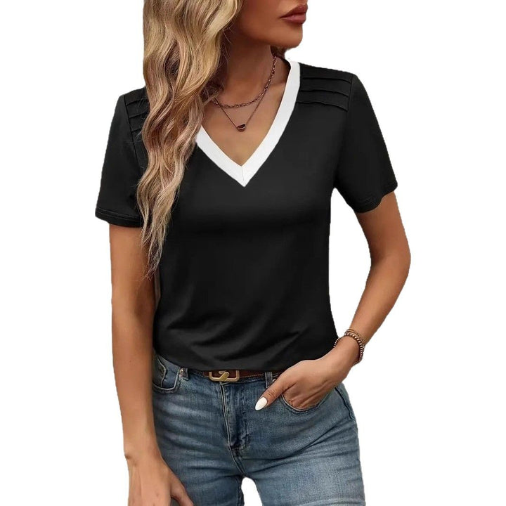 Dame V-hals T-shirt med moderne struktureret design Stilla
