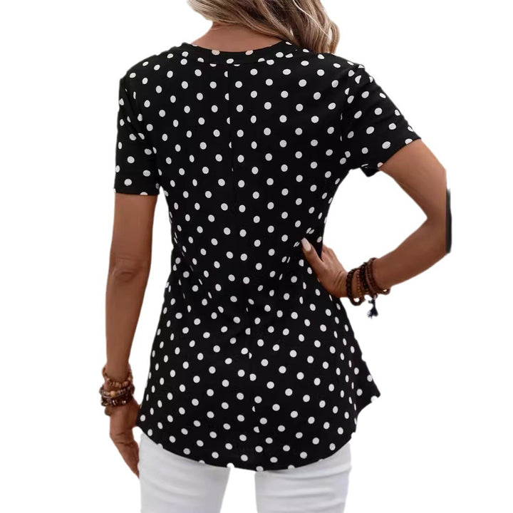 Dame Polka Dot Kortærmet Bluse med Lynlås Stilla