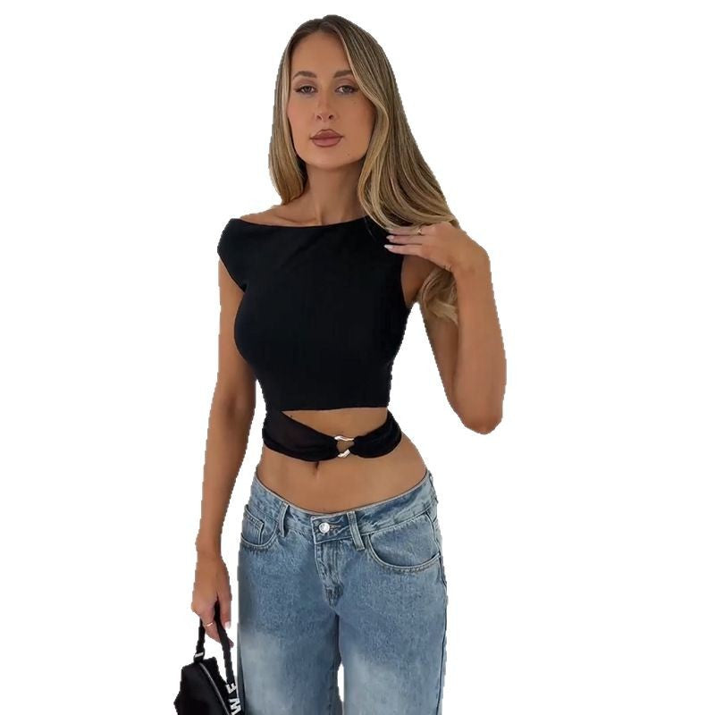 Dame Fitted Crop-Top med smart ringdetalje Skovae
