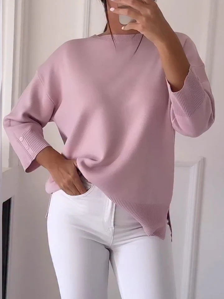 Kvinders Casual Oversized Sweater med Asymmetrisk Snit og Knapdetaljer Skovae