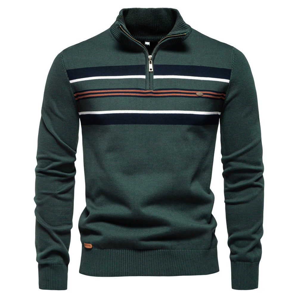 Herre sweater med ståkrave og sporty stribemønster Stilla