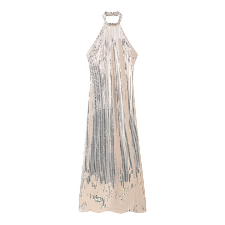Femme Halter Neck Perlede Maxi Kjole Stilla