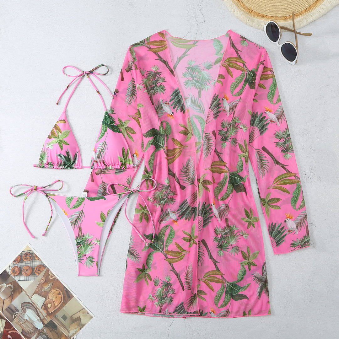 Dame badetøj sæt med floral kimono og moderigtig triangel bikini Stilla