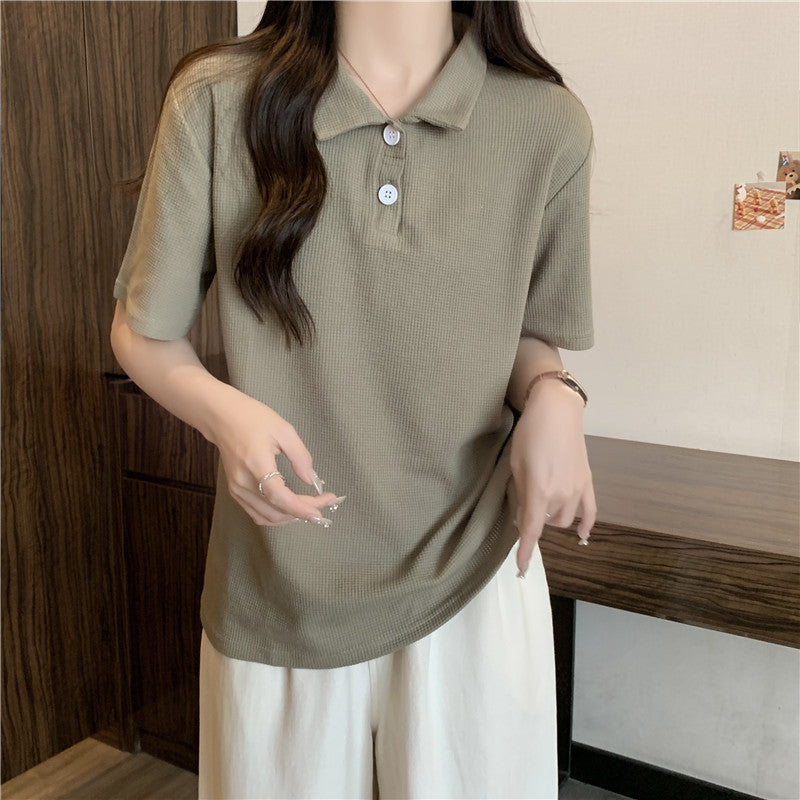 Femme Vaffelstrik Polo Top Stilla