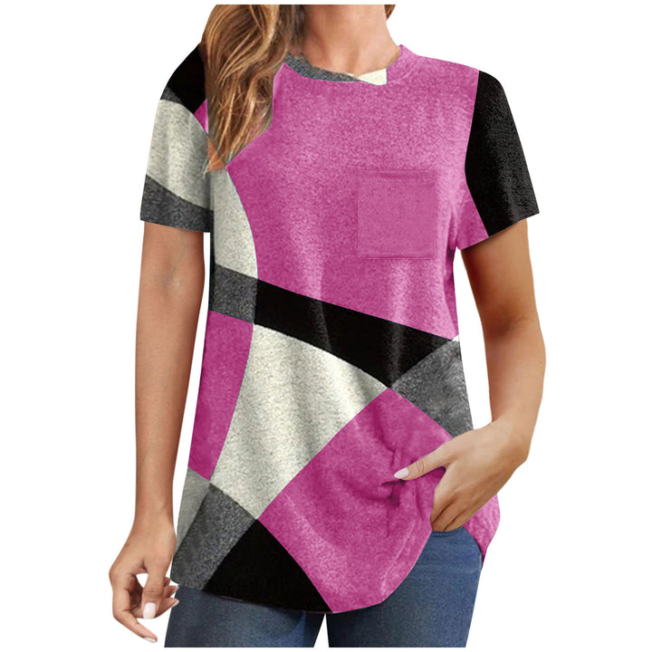 Dame T-shirt med moderne geometrisk design og praktisk brystlomme Stilla
