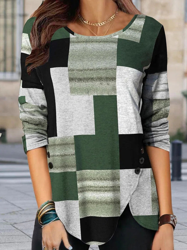 Stilla | Afslappet Rund Hals Farveblok Bluse Top