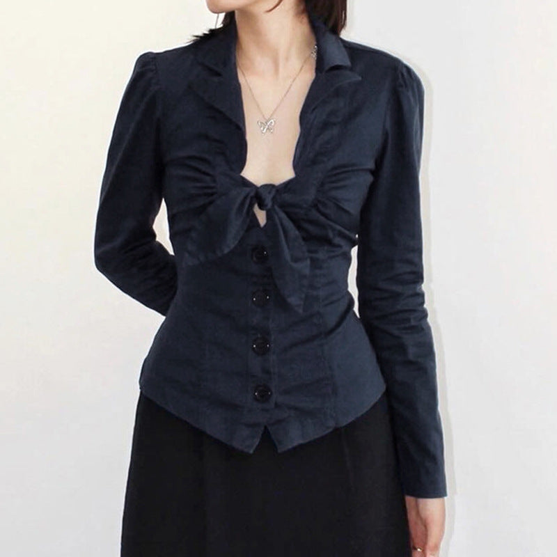 Femme rynket slips front bluse Stilla