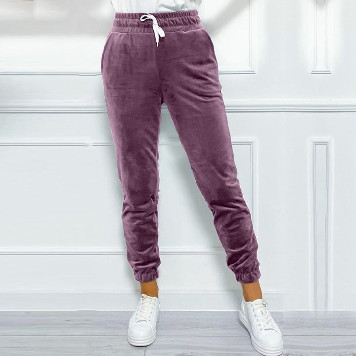 Dame behagelige velour fritidsbukser med elastisk talje og lommer Stilla