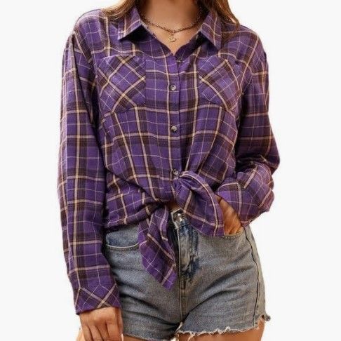 Kvinders ternet flannelbluse med knude-detalje Stilla
