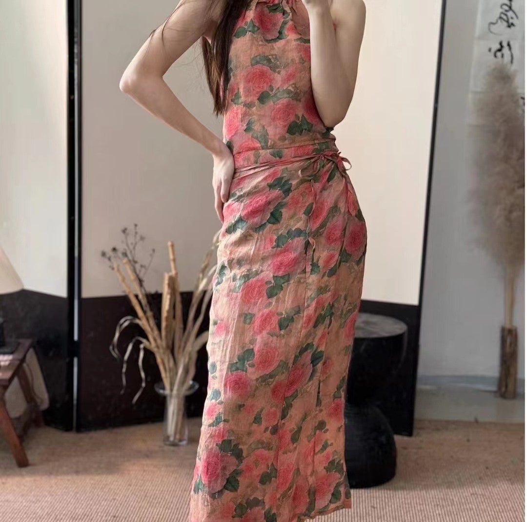 Dame Elegant Blomster Mønster Maxi Kjole Stilla
