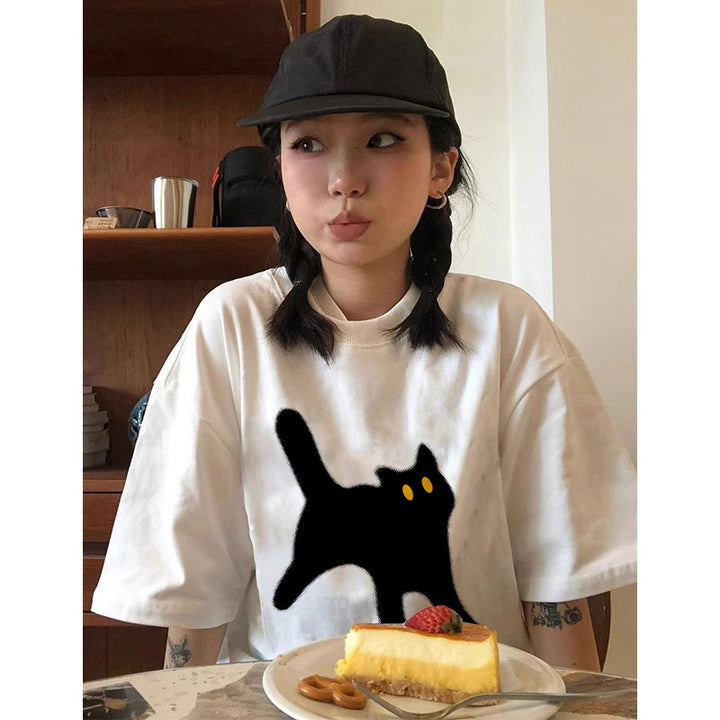 Dame T-shirt med kreativ katte-design og afslappet pasform Stilla