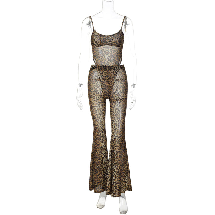 Dame Gennemsigtig Leopardmønster Jumpsuit Skovae