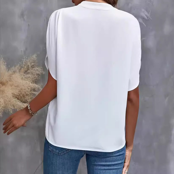 Damer elegant bluse med halvlange ærmer og moderne ståkrave Skovae