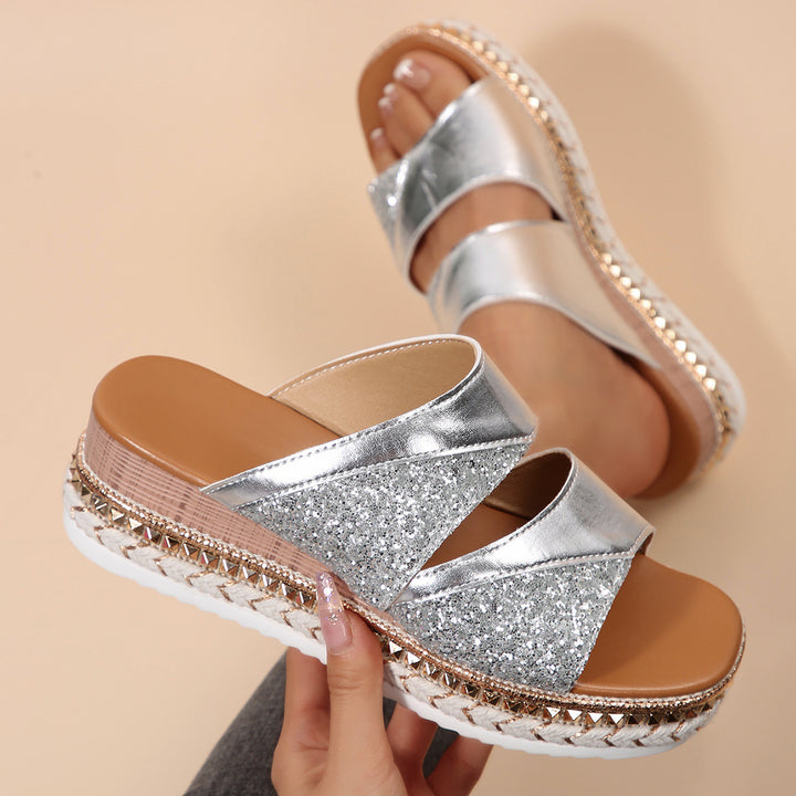 Dame Glamourøse Wedge-Sandaler med glitrende strassbesætning Stilla