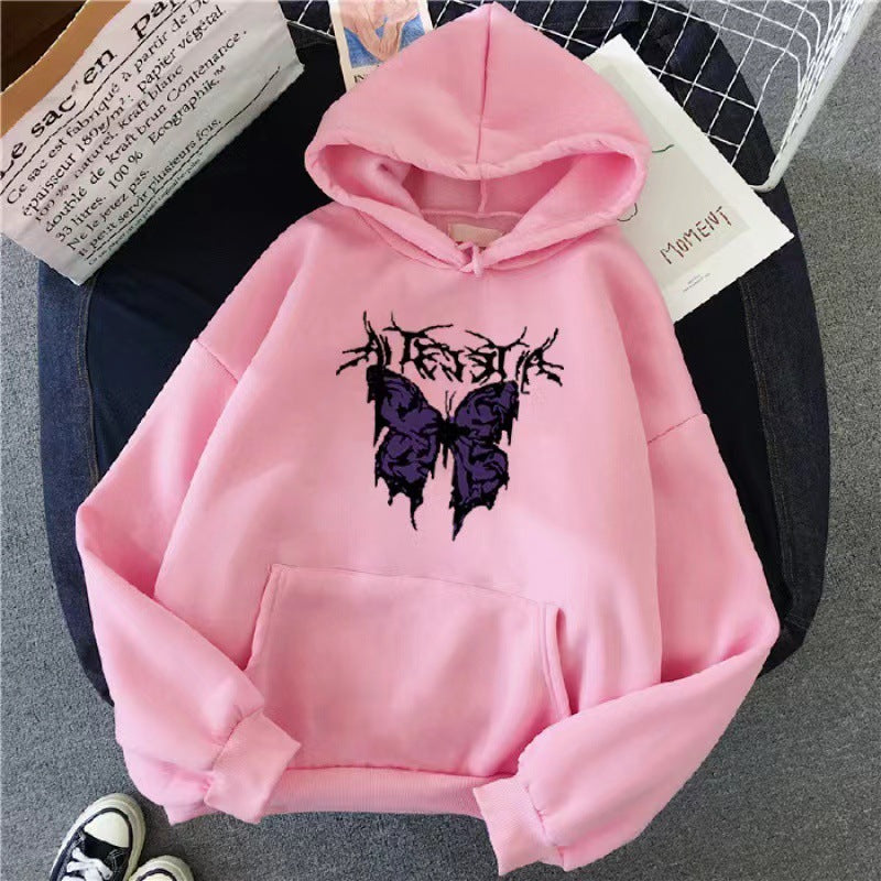 Kvinder's Hoodie med Kunstnerisk Sommerfugl Design Skovae