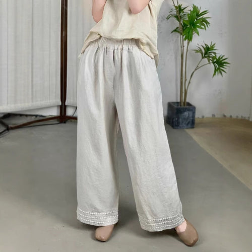 Femme Højskåret Løs Linned Culottes med Dekorativt Bånd Stilla