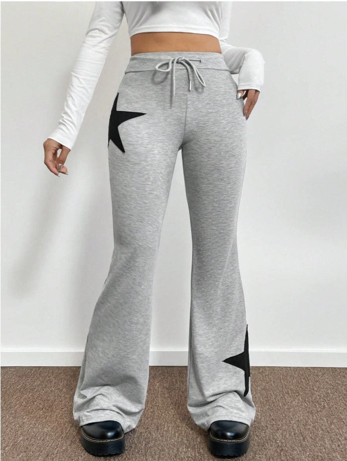 Dame casual sweatpants med bred ben og stjernemotiv Skovae