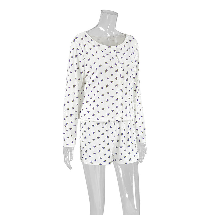 Dame afslappet pyjamas-sæt med blomsterprint og åndbart materiale Stilla