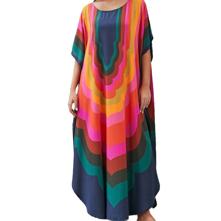 Dame mode strand-kaftan med farverigt bølgemønster og brede ærmer Stilla