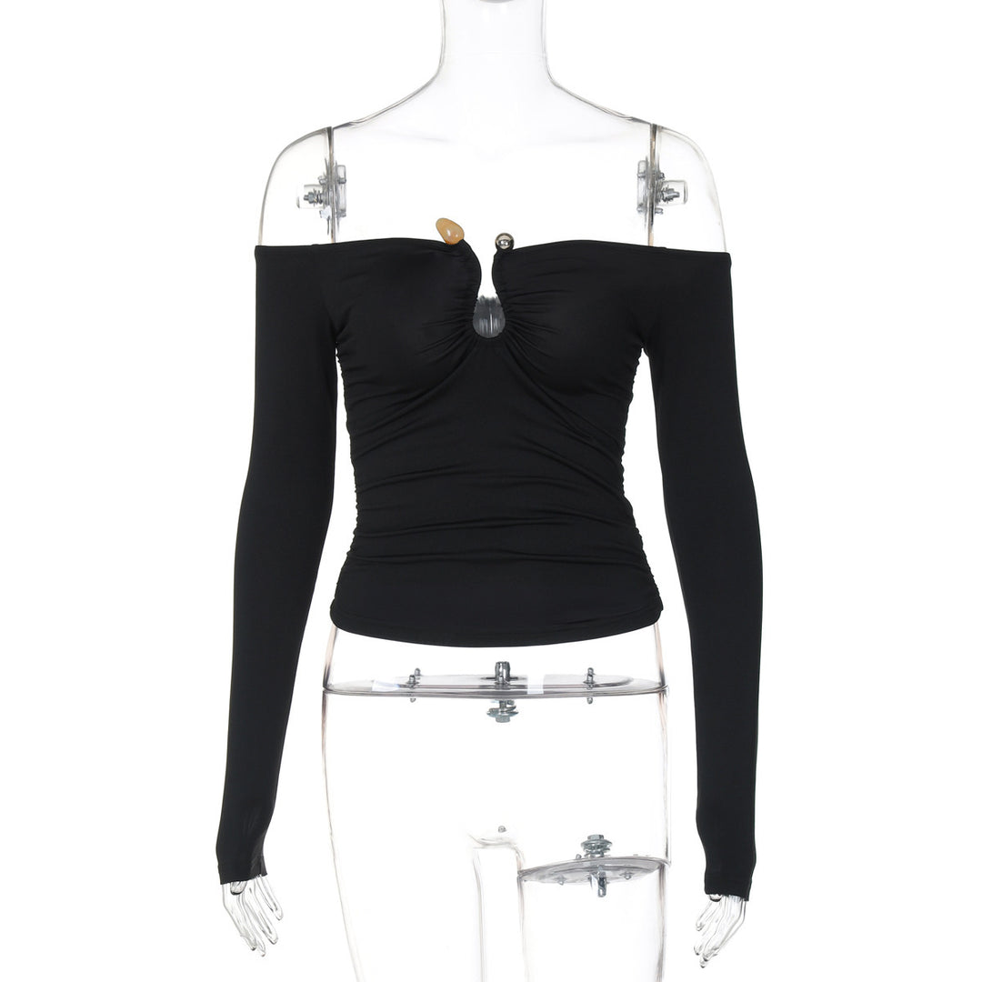 Dame Elegant Off-Shoulder Top med Rynkning og Lange Ærmer Stilla