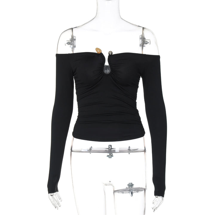 Dame Elegant Off-Shoulder Top med Rynkning og Lange Ærmer Stilla