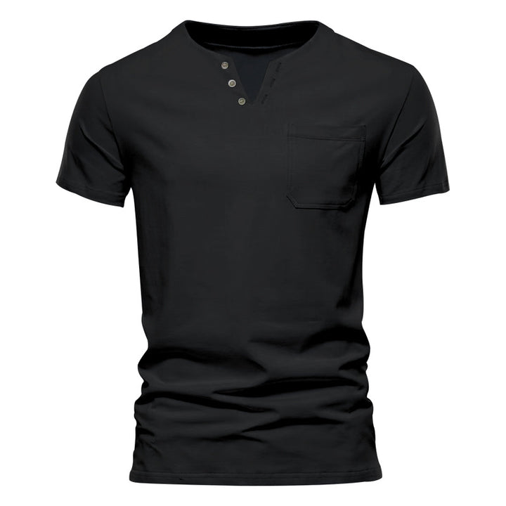 Herrer Kortærmet Henley-Shirt med knaplukning og praktisk brystlomme Stilla