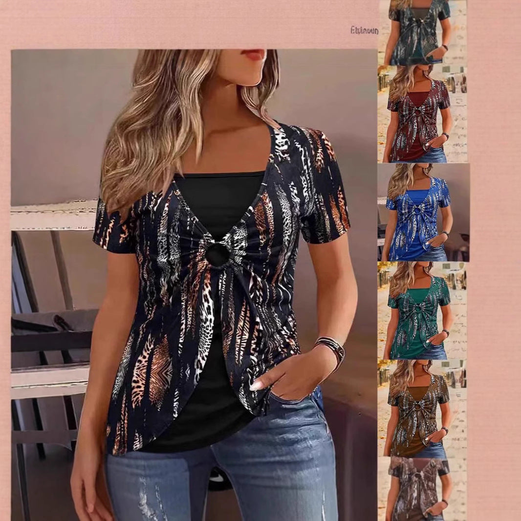 Dame Trendy Knoten T-shirt med farverigt mønster Stilla