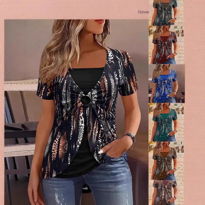 Dame Trendy Knoten T-shirt med farverigt mønster Stilla