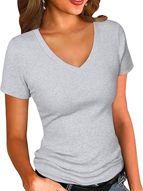 Dame V-hals T-shirt med struktureret overflade Stilla