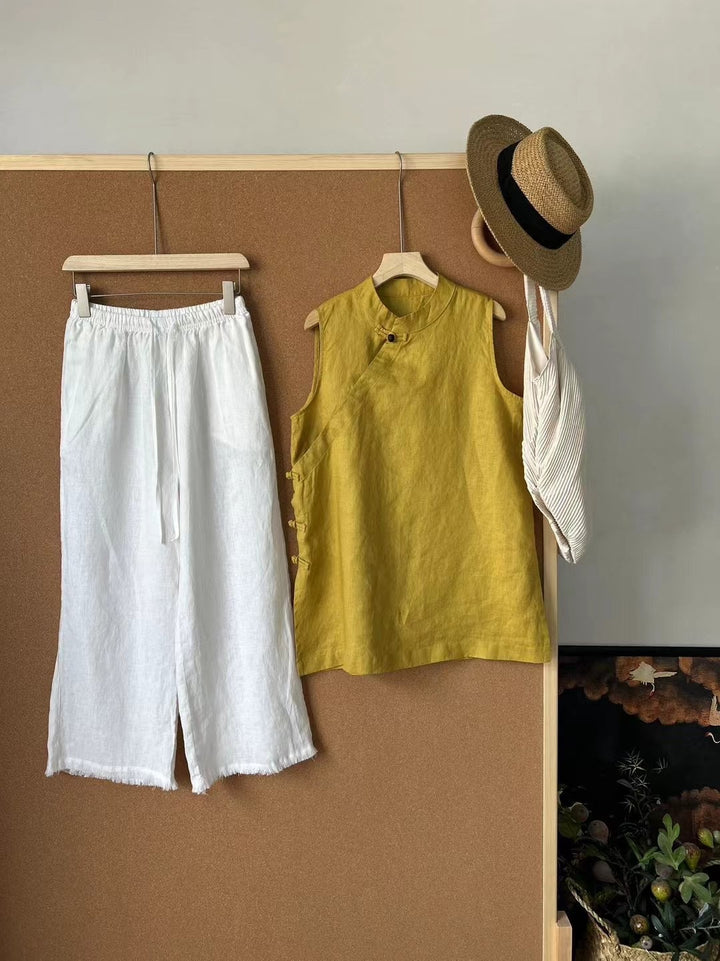 Femme Let bluse i hør og culottes-sæt Stilla