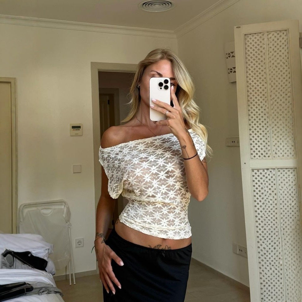 Dame Off-Shoulder Spidsoberdel med floral design Skovae